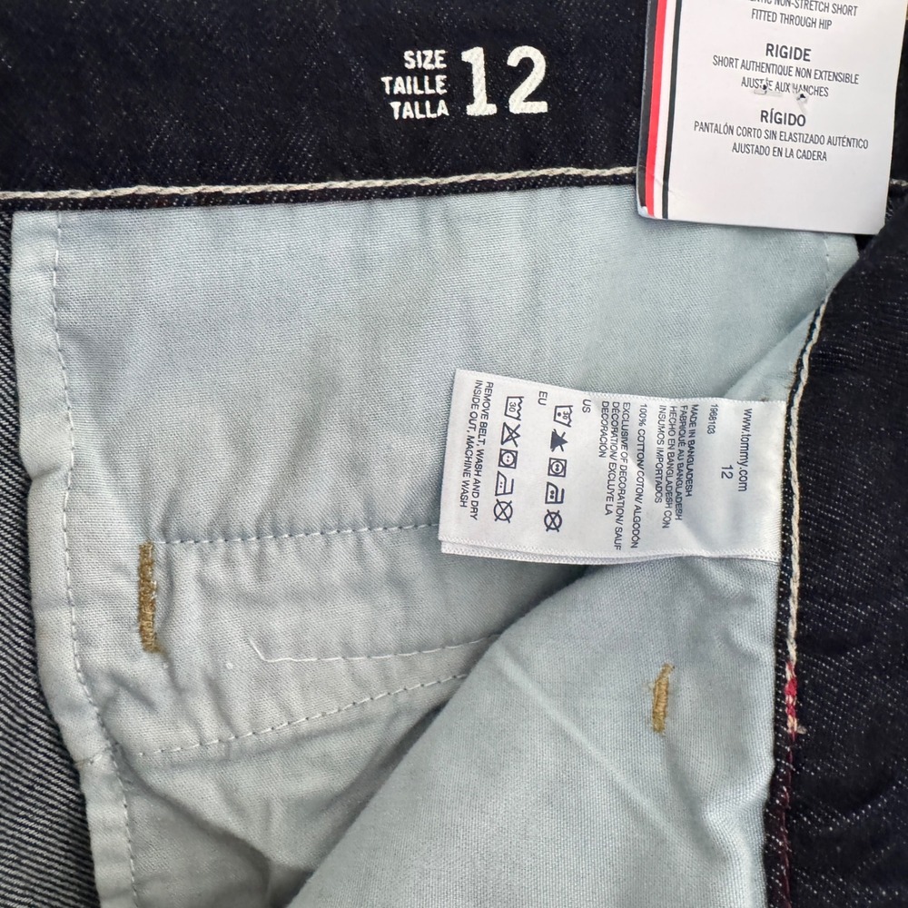 Tommy Hilfiger Denim Shorts Women 12 Dark Blue NWT High Rise Rigid Tie Waist - Picture 3 of 5